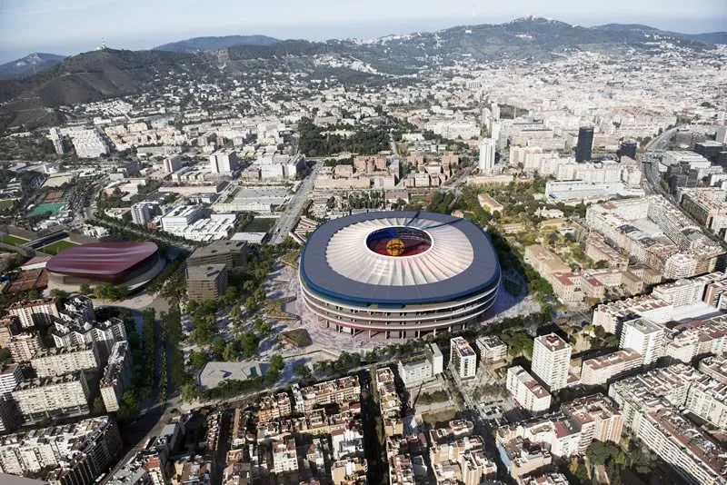 Vista de pájaro del estadio Spotify Camp Nou del FC Barcelona