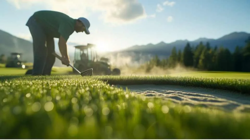 hombre de mantenimiento limpiando la hierba