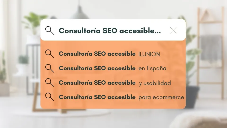 Ilustración de una barra de búsqueda mostrando resultados para la Consultoría SEO accesible