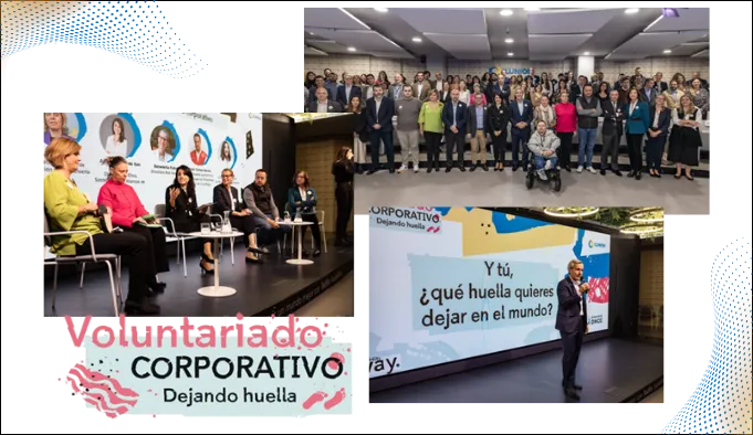 Collage de tres imágenes con presentaciones del Voluntariado Corporativo.