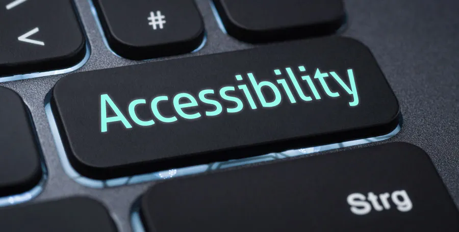 Simulación de un teclado en un ordenador con la palabra "accesibility" 