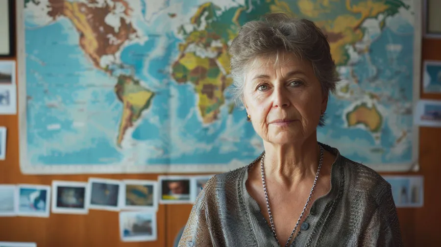 Directiva de ONG delante de un mapa del mundo