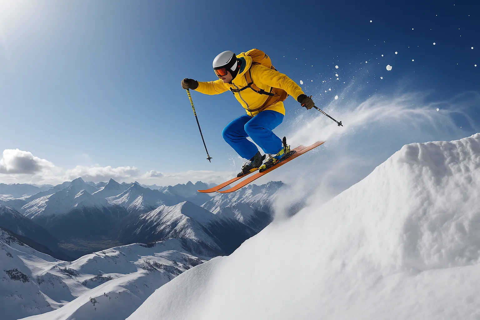 Una persona esquía en la nieve con una equipación que tiene los colores corporativos de ILUNION