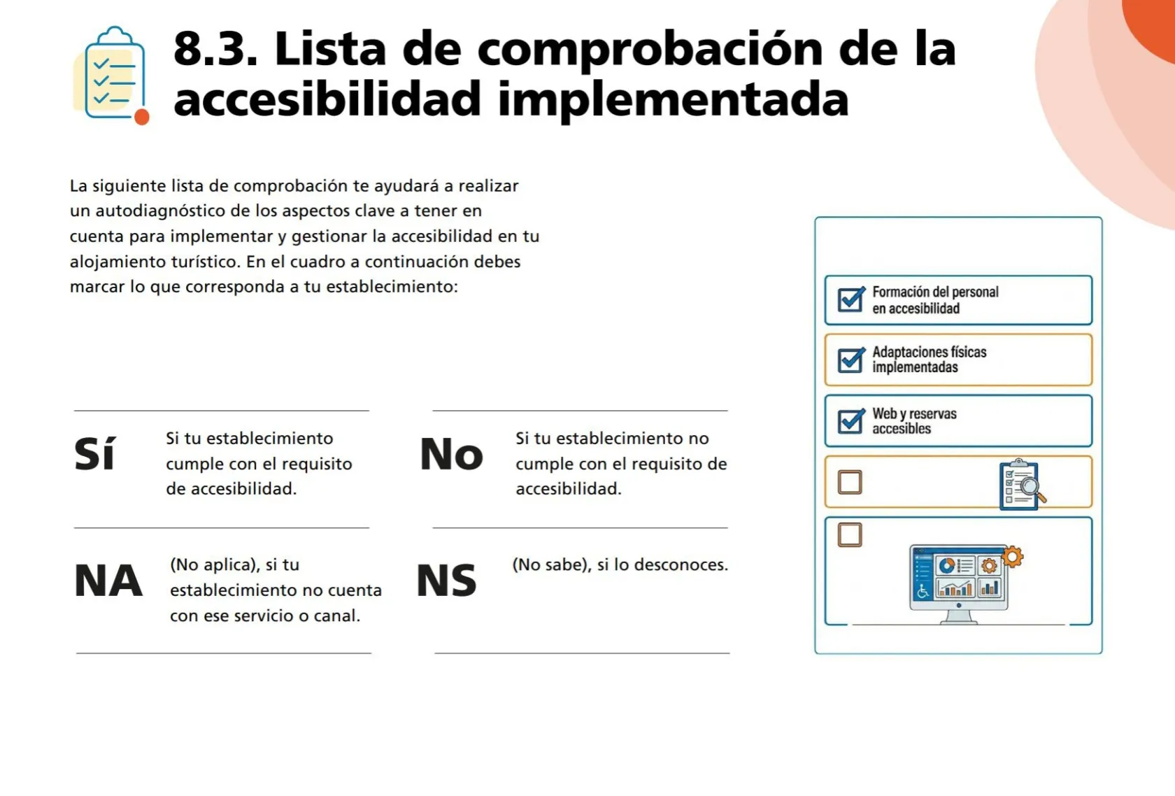 Ejemplo de check list de la guia de accesibilidad de Caixabank e ILUNION