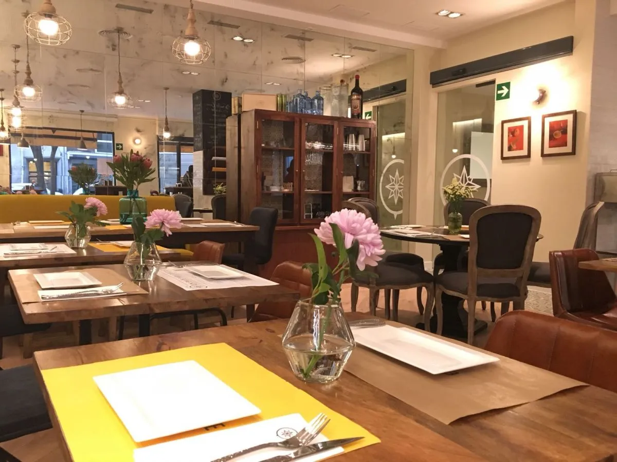 Fotografía del interior de Esplore en el que aparecen varias mesas y sus sillas correspondientes 