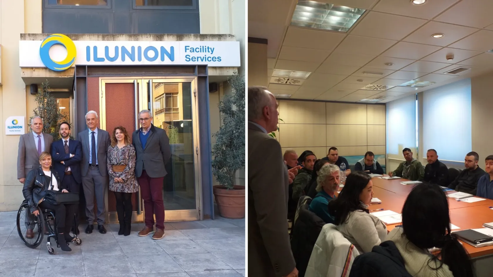 Montaje de fotografías. Fotografía izquierda: fotografía de familia de la presentación. Fotografía derecha: participantes durante la formación